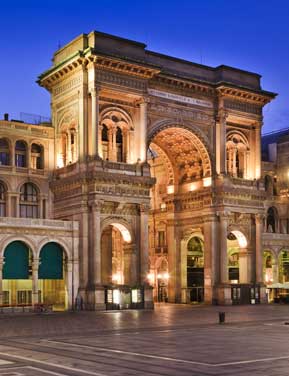 Galleria Vittorio Emanuele II in Milan at night.