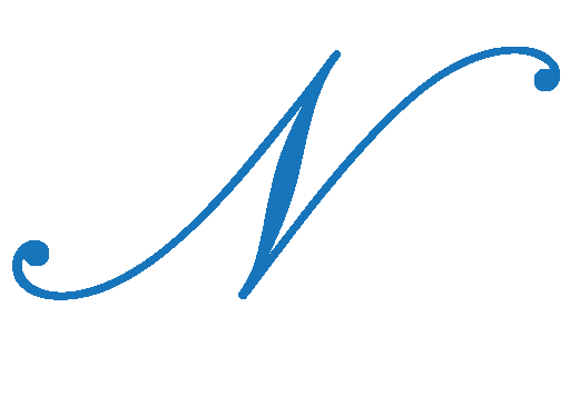 Blue cursive letter N.